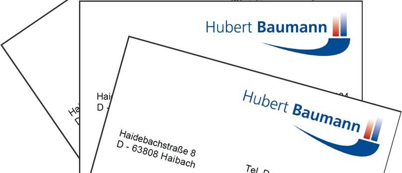 Visitenkarte Hubert Baumann, Unternehmensberatung, Haibach / Aschaffenburg, Wien